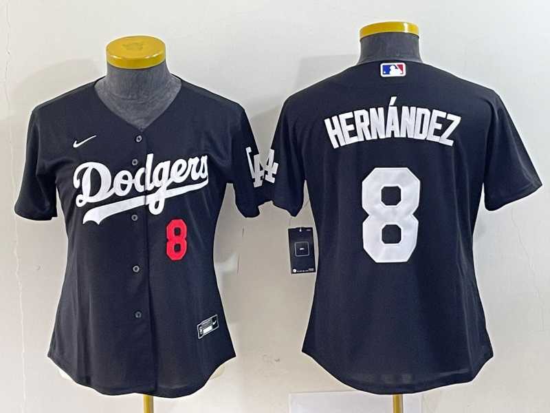 Womens Los Angeles Dodgers #8 Kike Hernandez Number Black Stitched Cool Base Nike Jersey